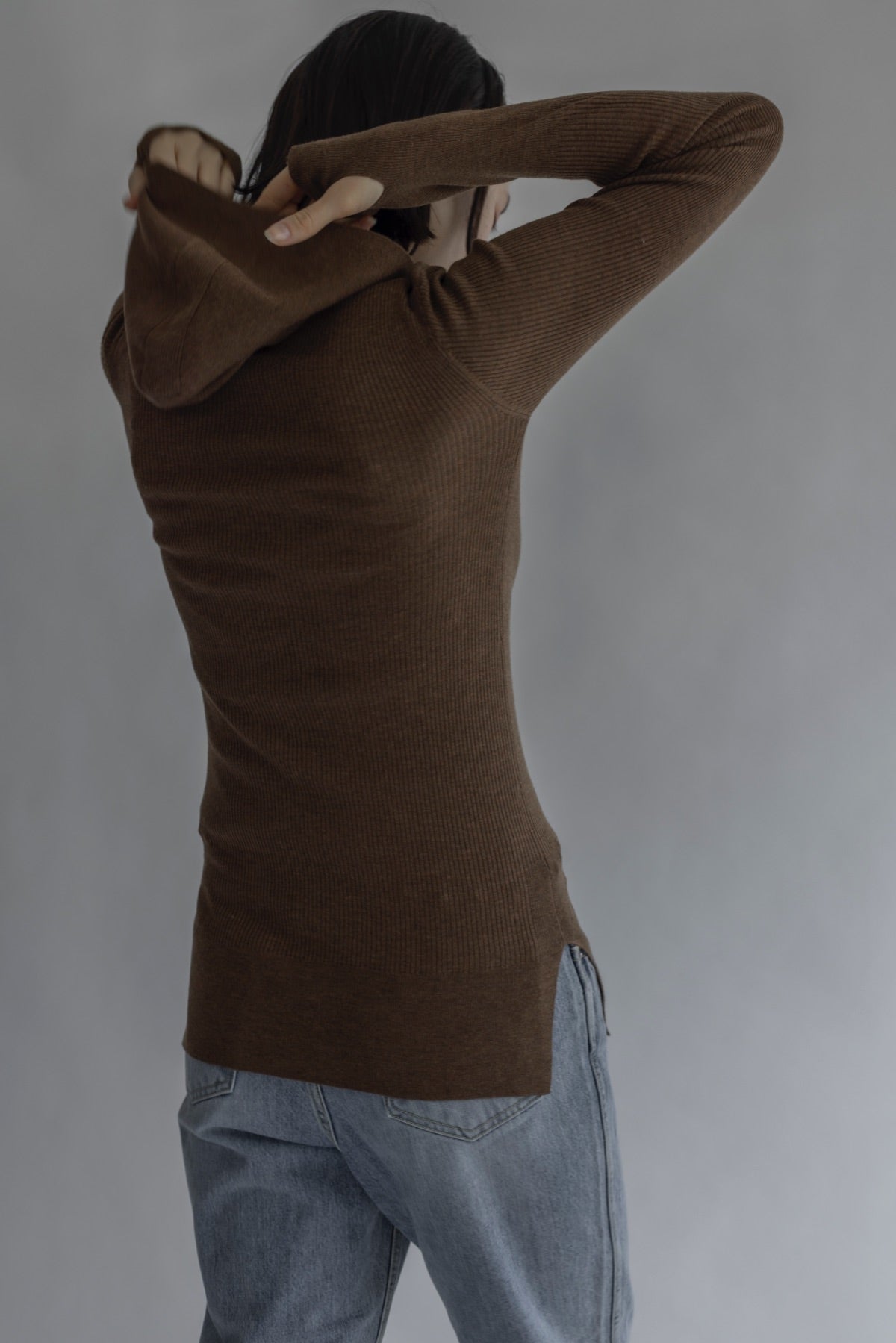 ※予約商品(8月下旬お届け予定) ウール混 定番リブフーディKNIT /A26517
