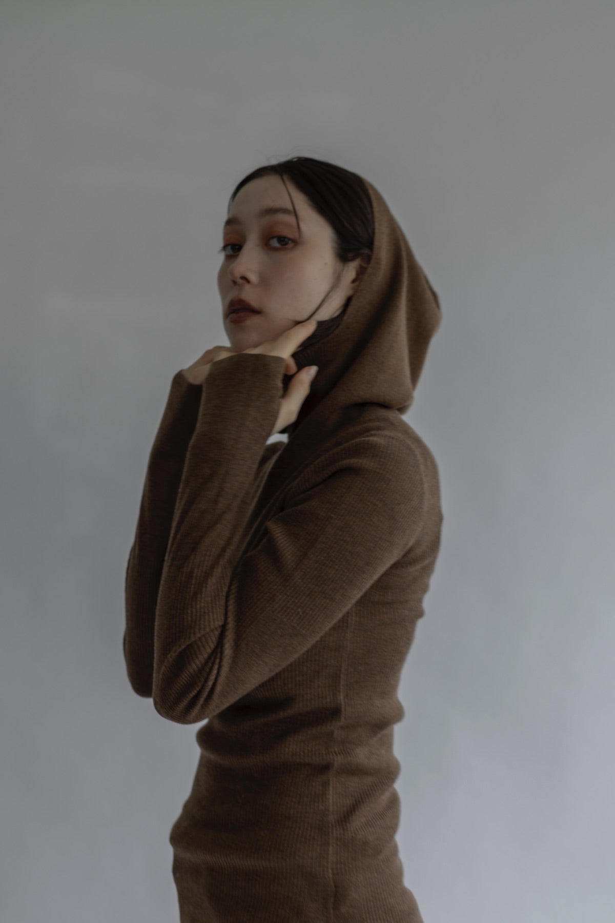 ※予約商品(8月下旬お届け予定) ウール混 定番リブフーディKNIT /A26517