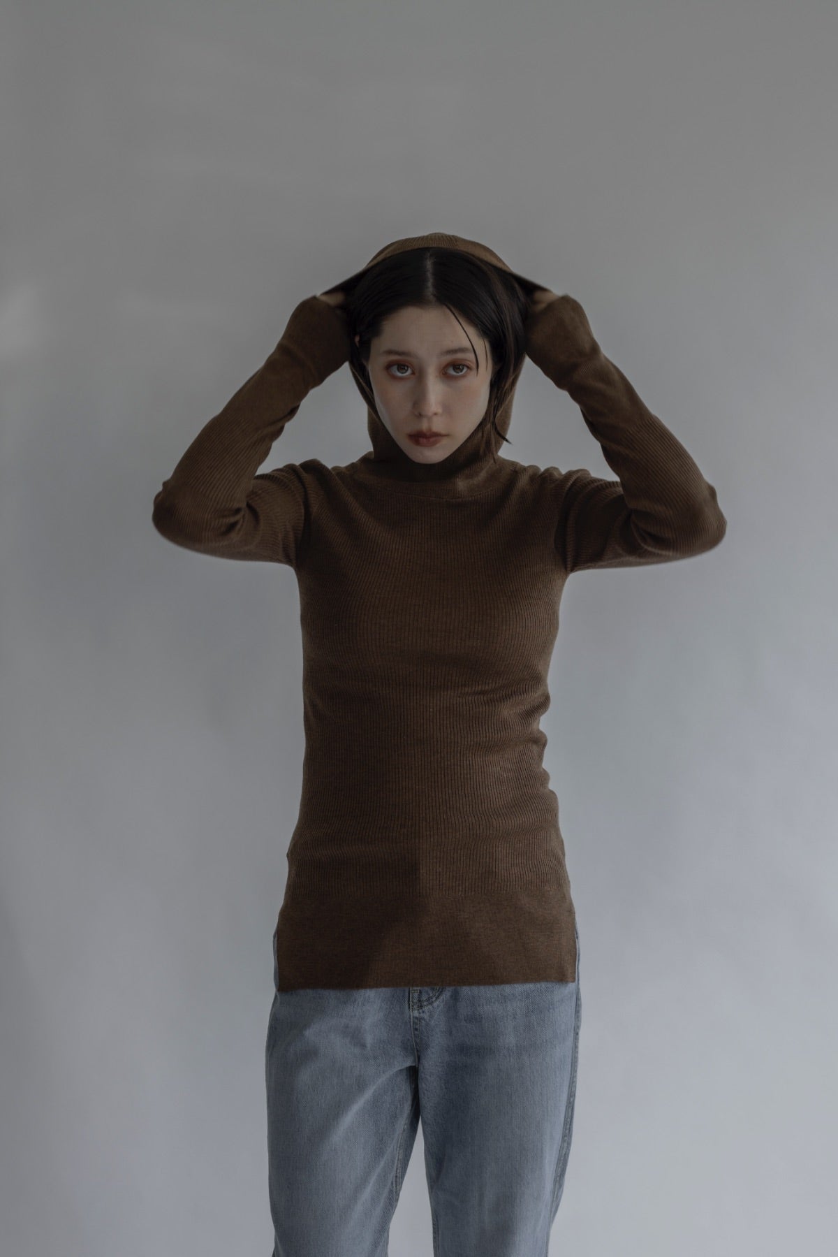 ※予約商品(8月下旬お届け予定) ウール混 定番リブフーディKNIT /A26517