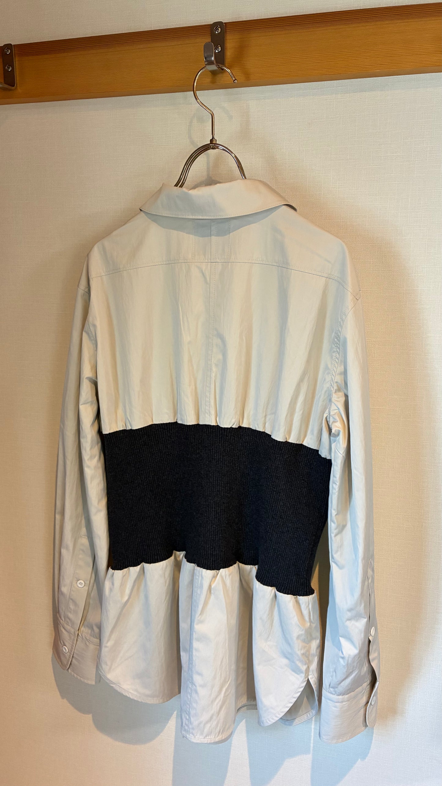 ナイロン混 リブKNITドッキングブラウス/A32560