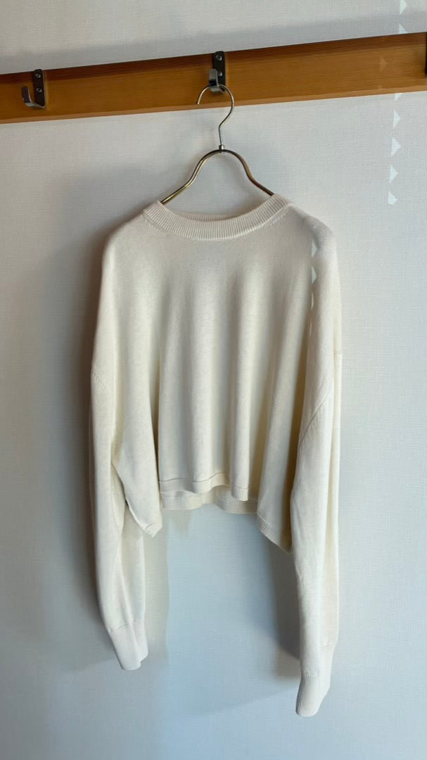 カシミヤ混 エルボーパッチクロップド丈TOPS/A32541