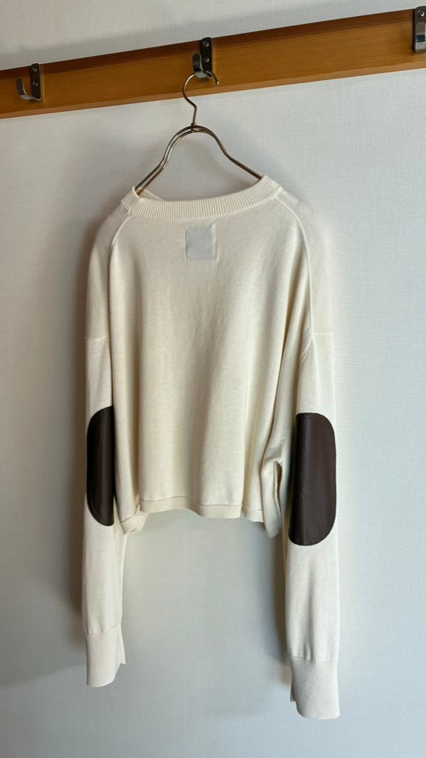 カシミヤ混 エルボーパッチクロップド丈TOPS/A32541