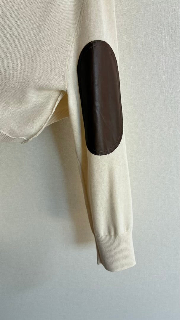 カシミヤ混 エルボーパッチクロップド丈TOPS/A32541