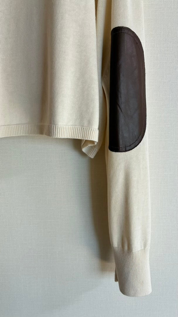 カシミヤ混 エルボーパッチクロップド丈TOPS/A32541
