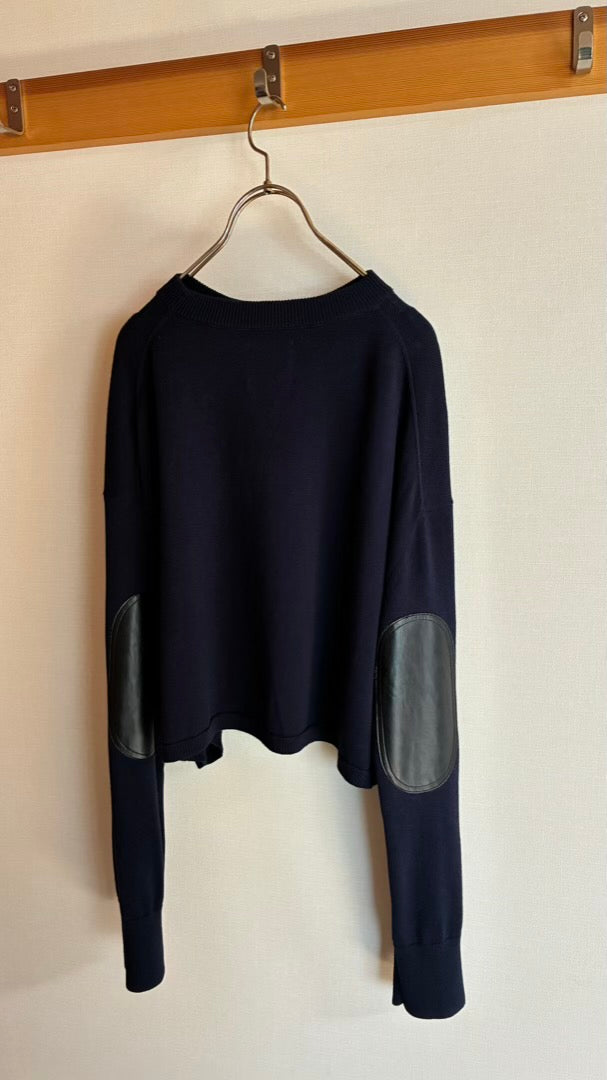 カシミヤ混 エルボーパッチクロップド丈TOPS/A32541
