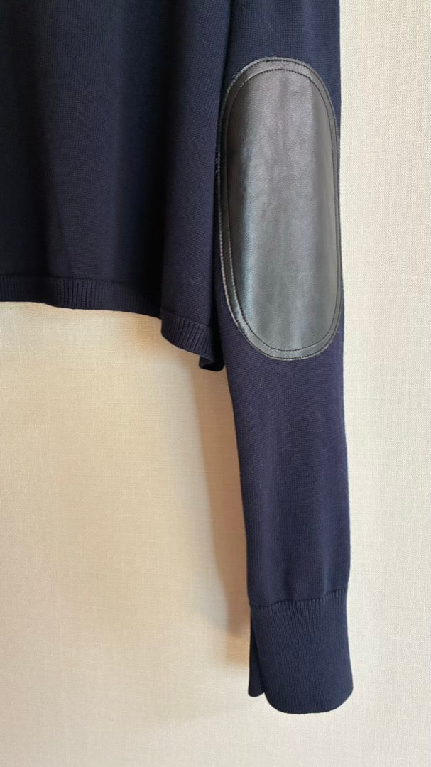 カシミヤ混 エルボーパッチクロップド丈TOPS/A32541