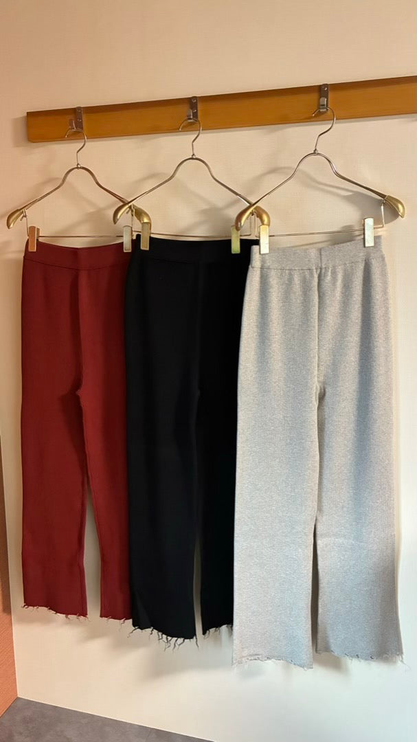 インド綿 裾ダメージ加工 リブニットパンツ/A23512