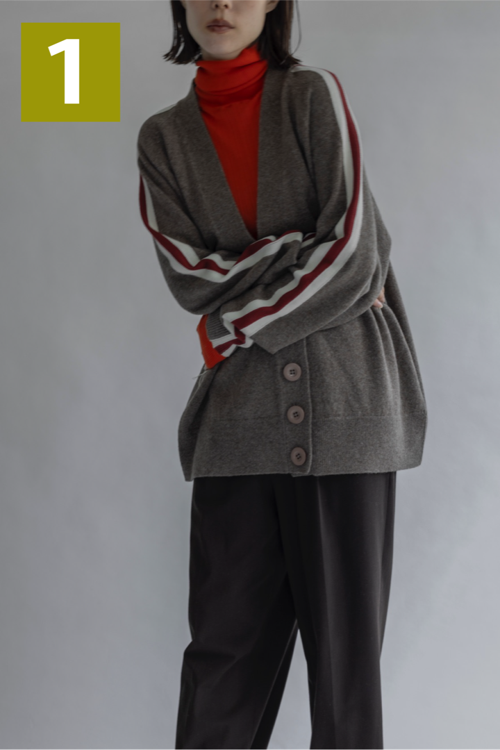 ヤク×メリノウール ショルダー配⾊カーディガン/A32553