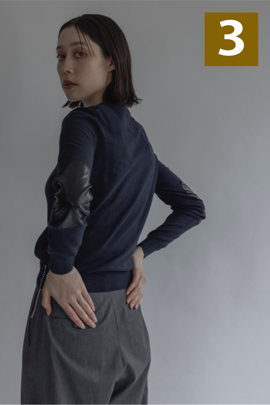 カシミヤ混 エルボーパッチニット/A26512