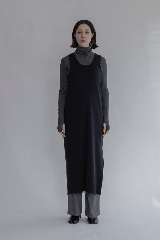 ※予約商品(8月下旬お届け予定)　カシミヤ混　カットオフデザインワンピース/A32538
