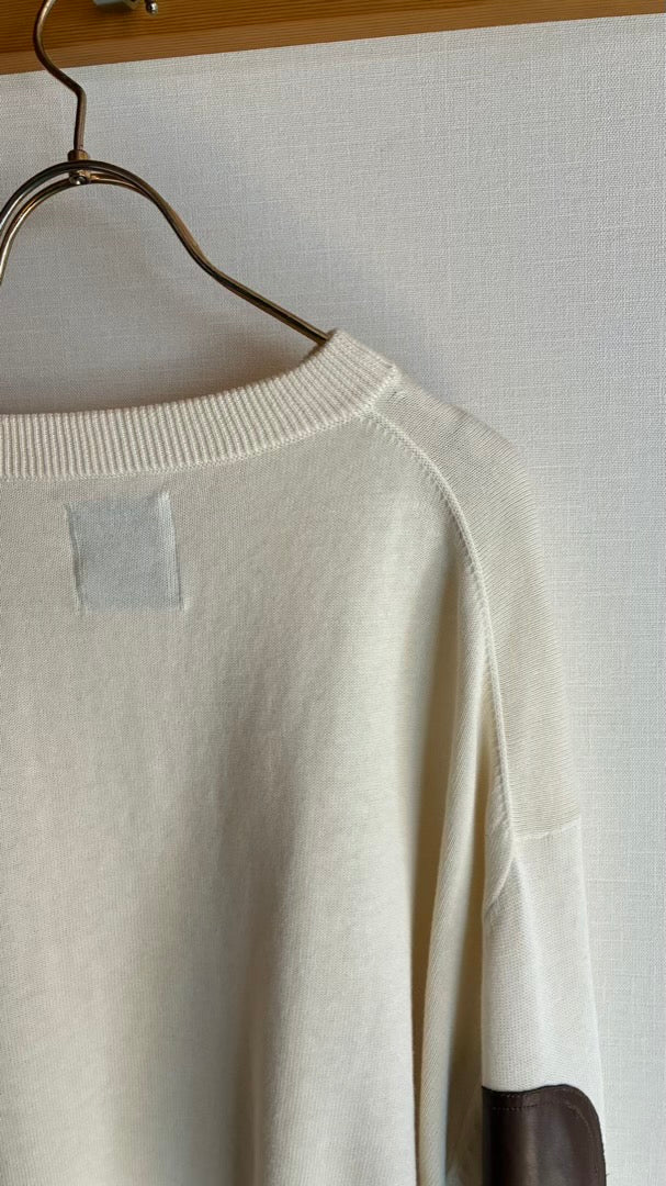 カシミヤ混　エルボーパッチクロップド丈TOPS/A32541
